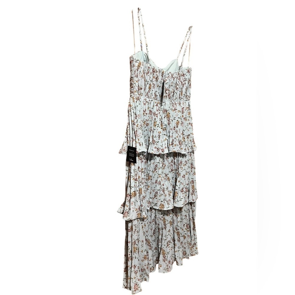 Lulus Cascading Crush Pale Blue Floral Print Tiered Bustier Midi Dress-Small - Picture 12 of 16